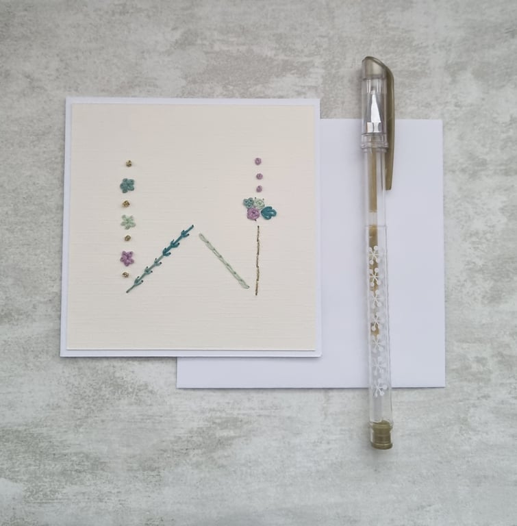 Letter W Embroidered Card, Personalised Bridesmaid Card, Birthday Keepsake Card