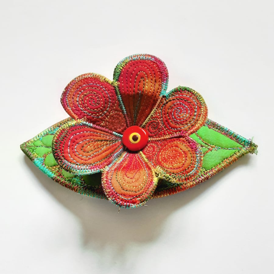 SALE Textile Haircomb with 3D flower & Leaf