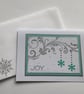 CHRISTMAS CARDS, pack of 4, ' Joy'. Aqua blue, silver . Flourish. Snowflake. - Image 4