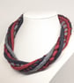 The Wrapped Twist: felted cord necklace, red and greys