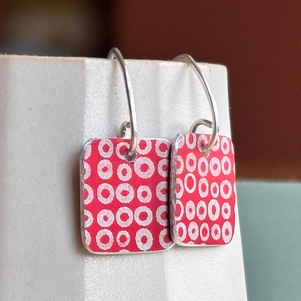 Red square drop earrings
