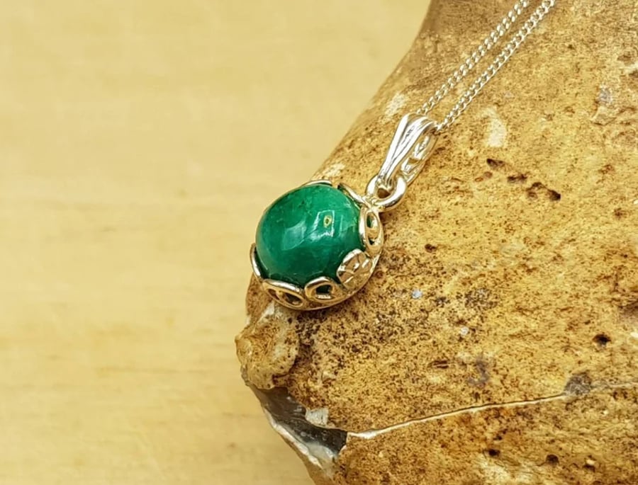 Floral Tiny emerald pendant necklace. May birthstone