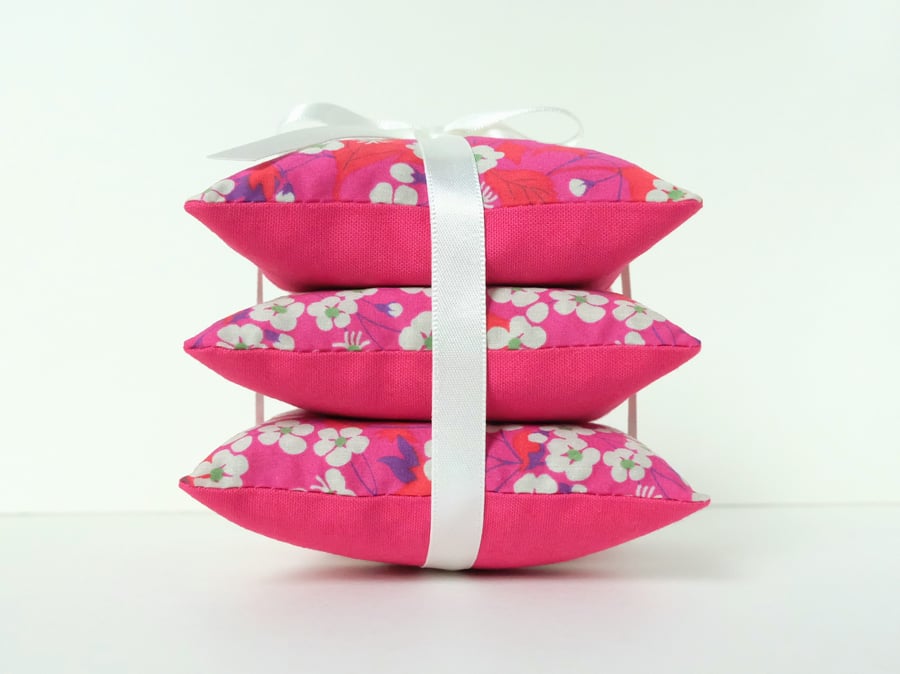 Liberty Dark Pink Mitsi Fabric Lavender Sachet Trio