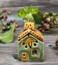 Summer Seconds Ceramic Mini House with Chimney - Green and Honey
