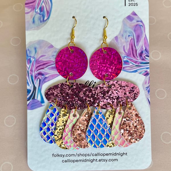 CUSTOMER REQUEST - RESERVED. Bright imitation leather chandelier earrings.