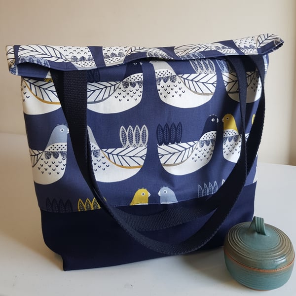 Tote bag: Scandi birds in blue