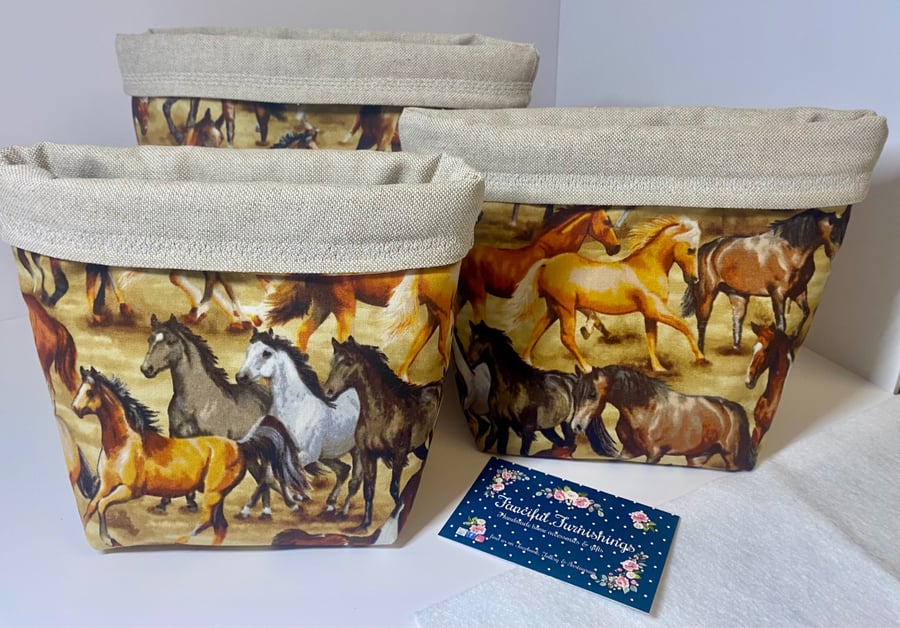 Set of three fabric storage baskets 