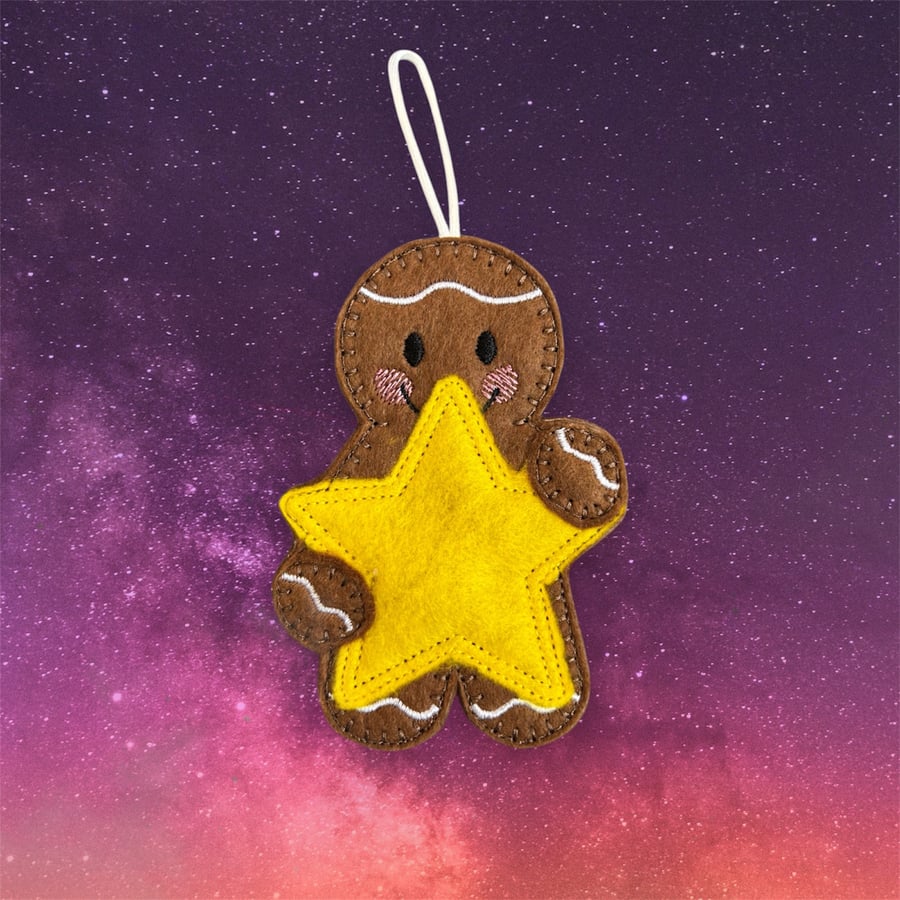 Gingerbread man holding a star Embroidered Hanging Keepsake 