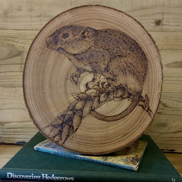 Pyrography Harvest Mouse wood slice hanging decoration