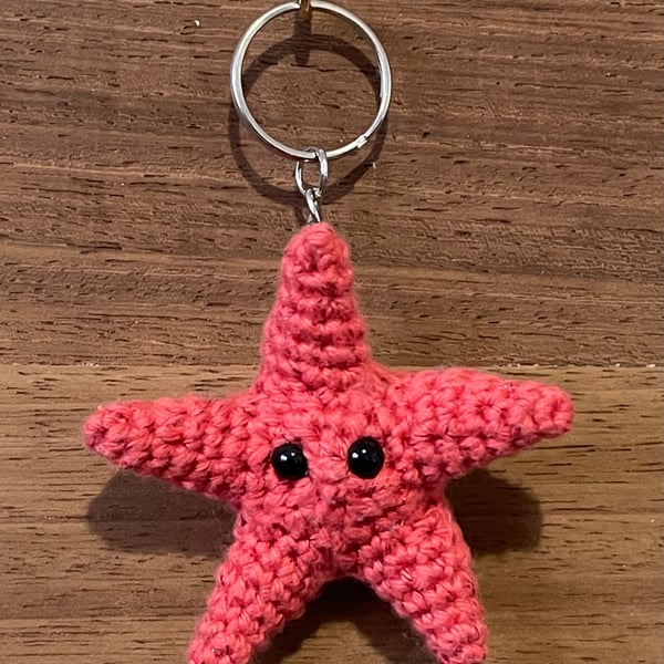 Sparkling red crochet starfish - amigurumi travel purse bag keyring accessory