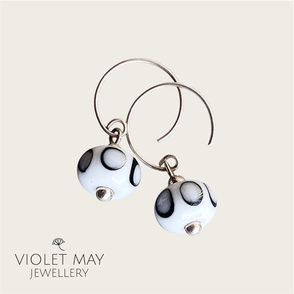 Black and White Patterned Glass Earrings