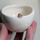Ceramic handmade tealight robin & birdprints pottery candle holder 