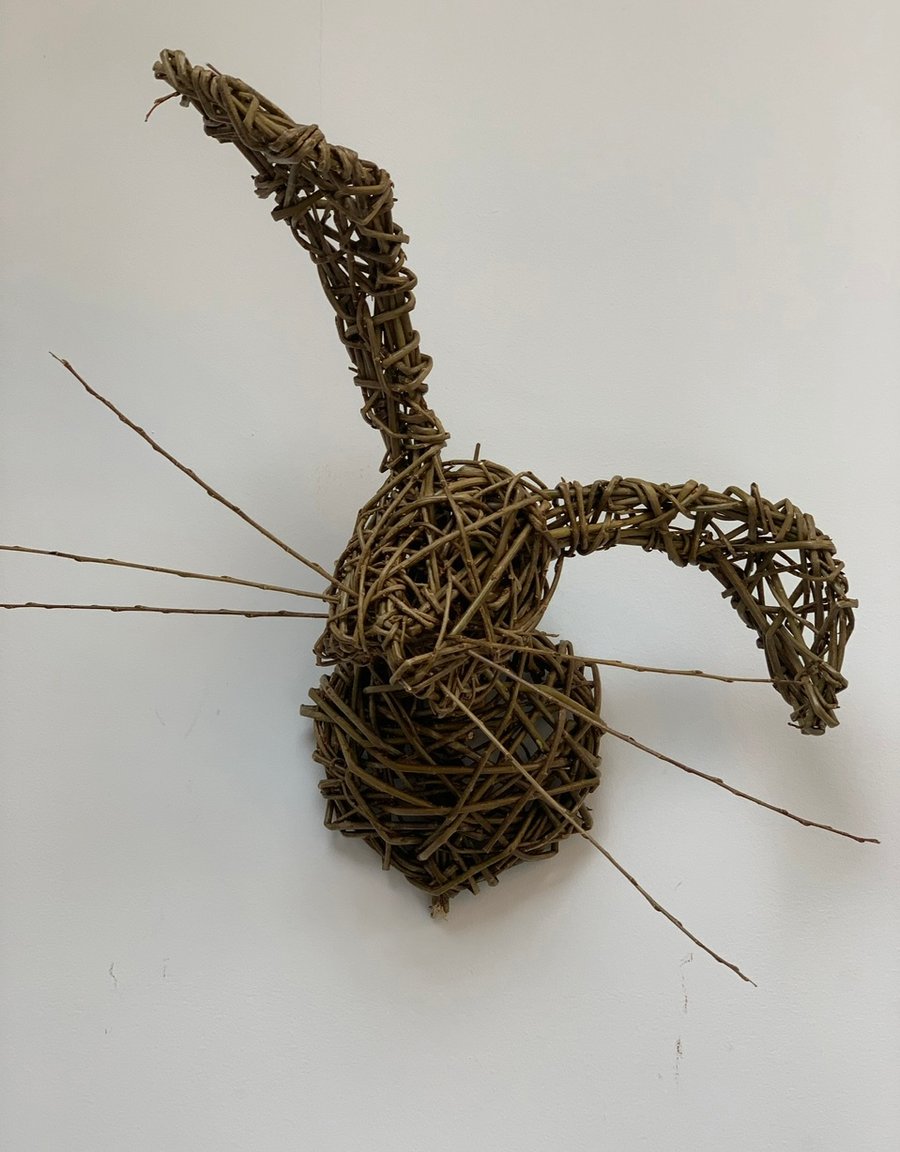 Willow sculpture hare, rabbit head 