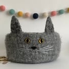 FELTED 'FUSSPOT' BOWL, desk tidy . Cat. Charcoal Grey. Home decor.