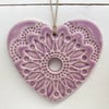 Pottery heart hanging decoration Pink