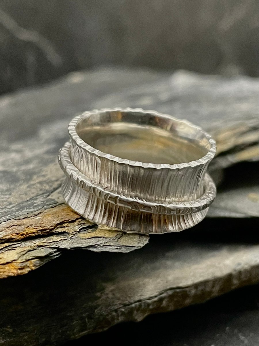 Silver Spinner Ring- “Lines”