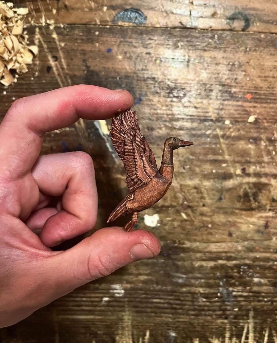 Hand Carved Flying Duck Pendant