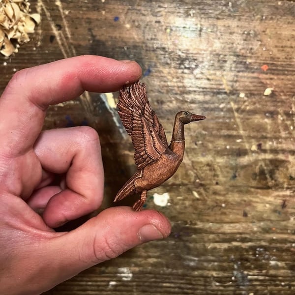 Hand Carved Flying Duck Pendant