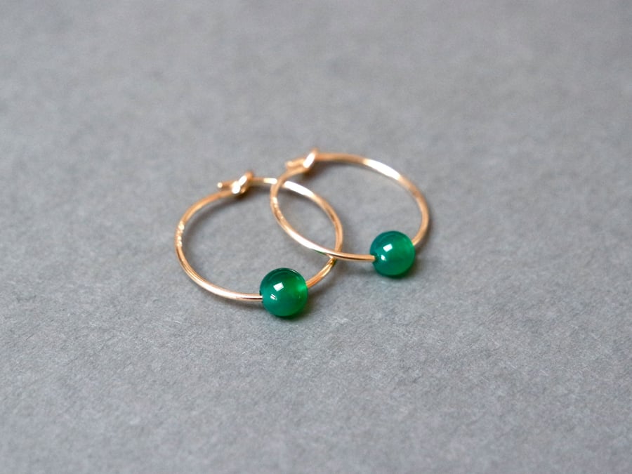 Gold Filled Hoops - Green Onyx