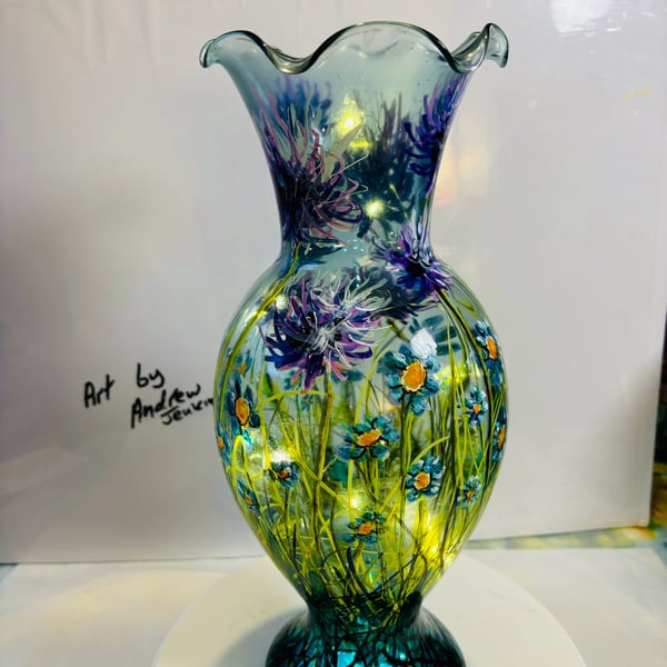 A hand painted and fired glass vase by Andrew Jenkins 