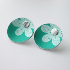 Jade green flower earring studs
