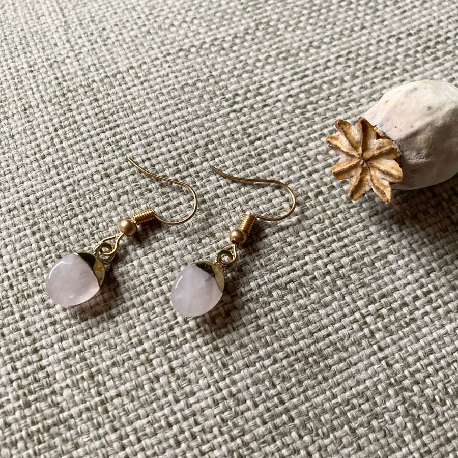 Rose quartz & gold plated earrings, PERFECTLY IMPERFECT