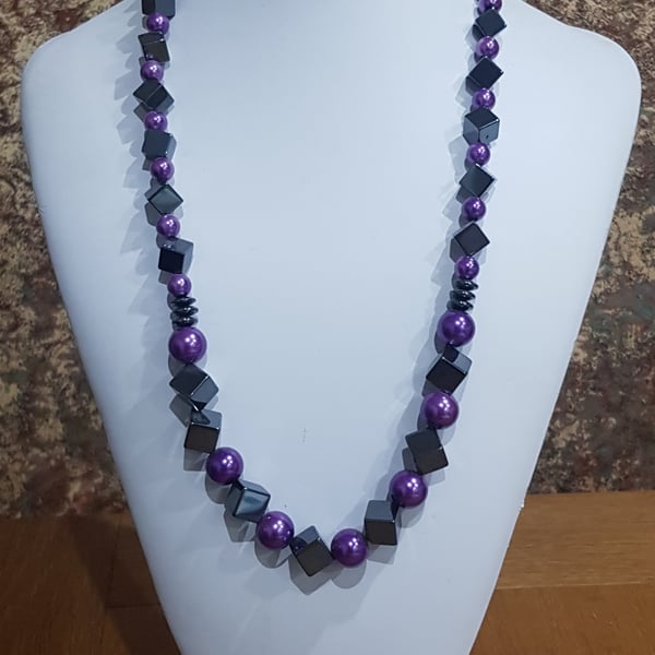 Bold Hematite and Glass Pearl - Purple