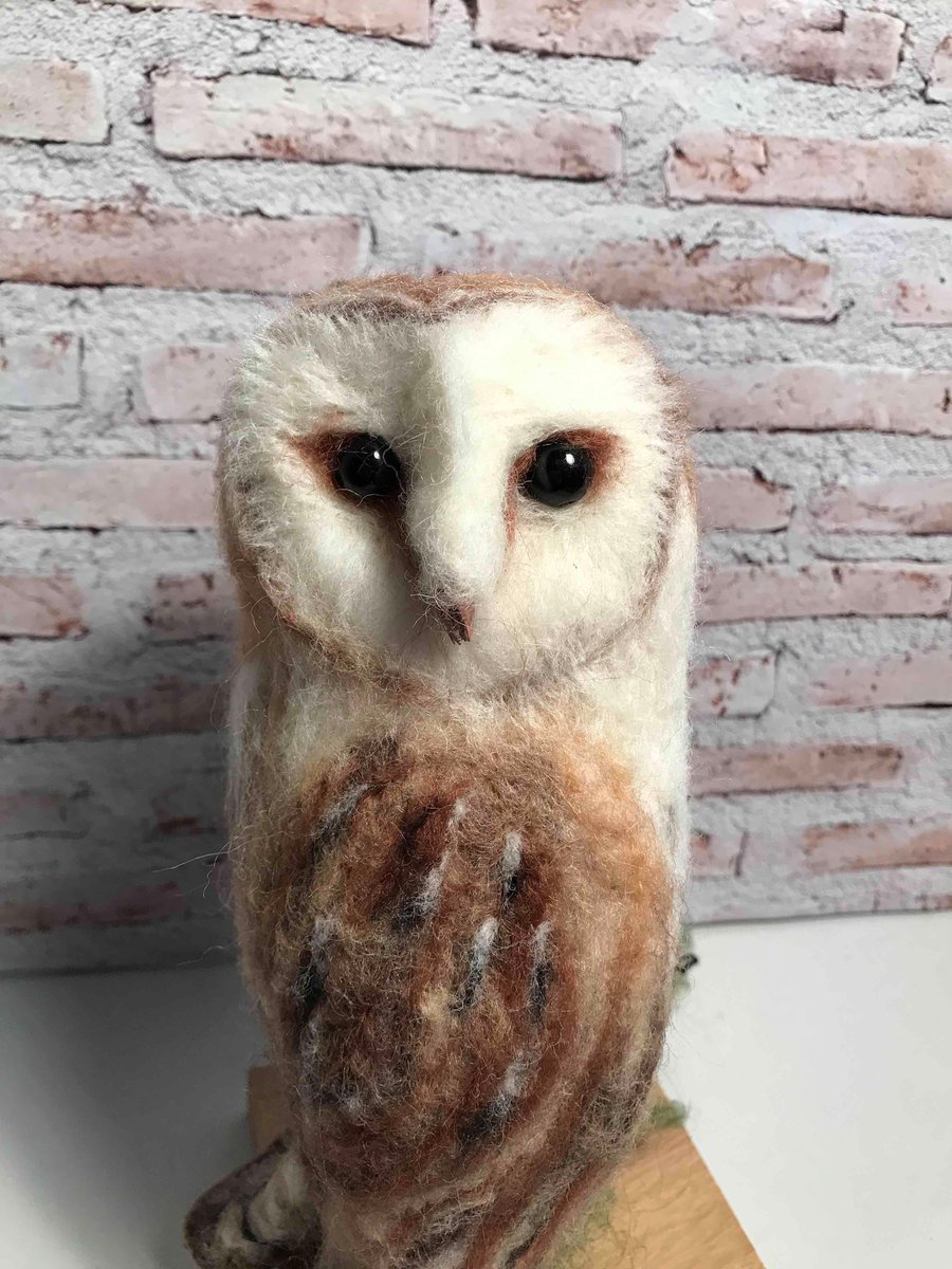 Barn owl needle felted soft sculpture 