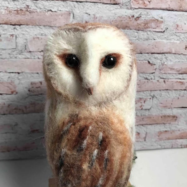 Barn owl needle felted soft sculpture 