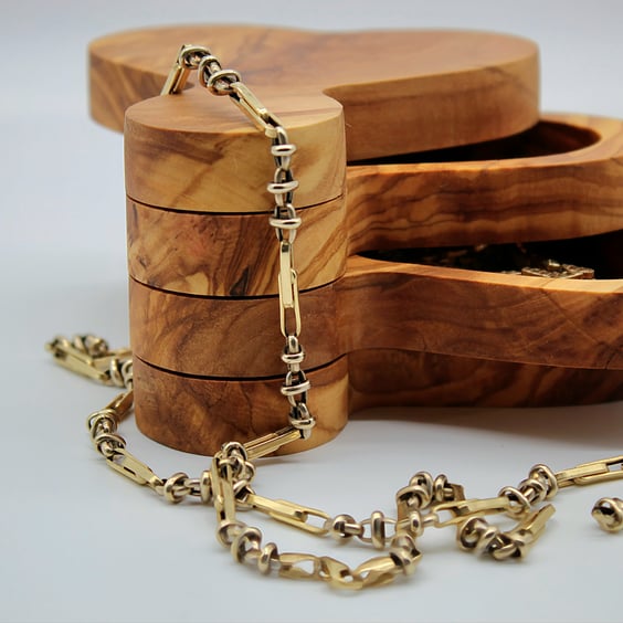 Handcrafted Olive Wood Heart Jewellery Tray, 3 Compartment Ring & Bracelet 