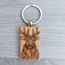 Red Deer Stag Pyrography Wooden Keyring. Ideal Gift for Nature Lovers