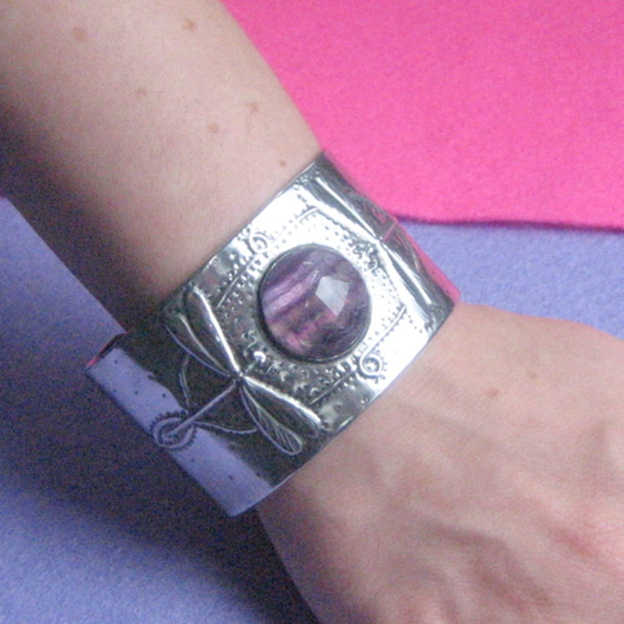 Pewter cuff bracelet,dragonfly design