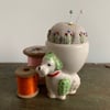 Vintage poodle egg cup embroidered pin cushion
