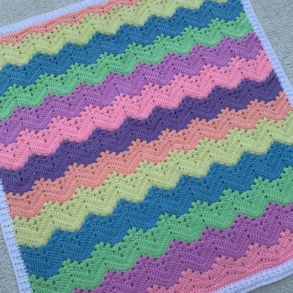 Pastel Rainbow Crochet Baby Blanket - Handmade Nursery Blanket - Ready to Post