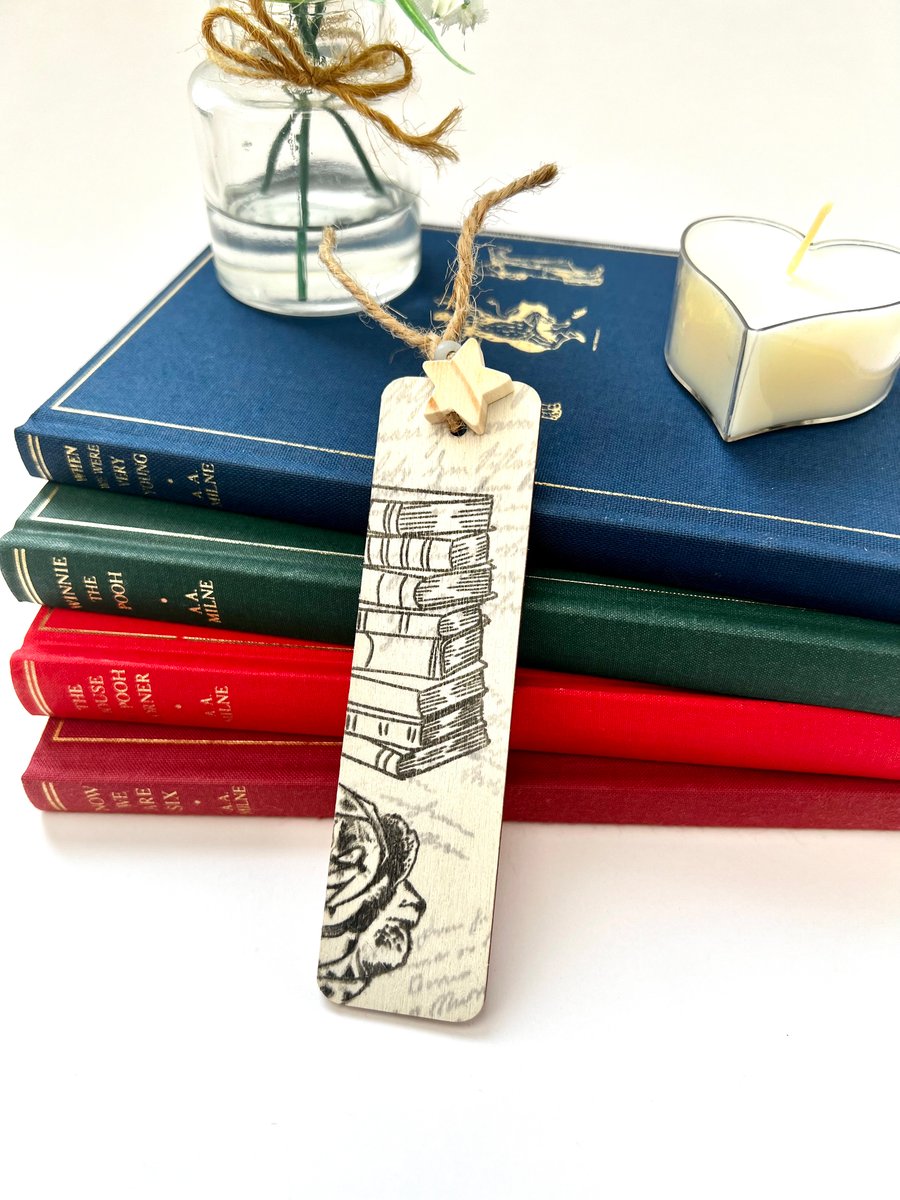 ‘Book Stack Rose’ Wooden Bookmark 