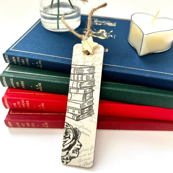 ‘Book Stack Rose’ Wooden Bookmark 