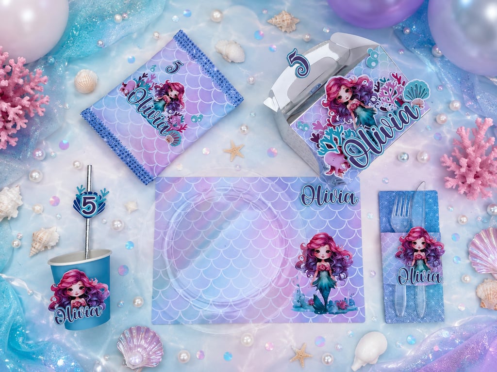 Personalised Mermaid Birthday Party Boxes Set of 6 Under the Sea Favours