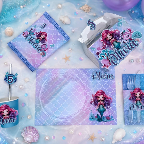 Personalised Mermaid Birthday Party Boxes Set of 6 Under the Sea Favours