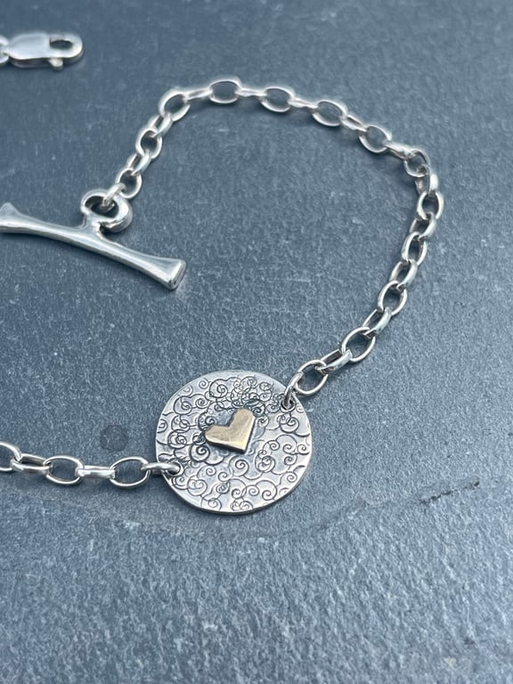 Gold Heart Bracelet, cloud bracelet, adjustable bracelet, oxidised bracelet,