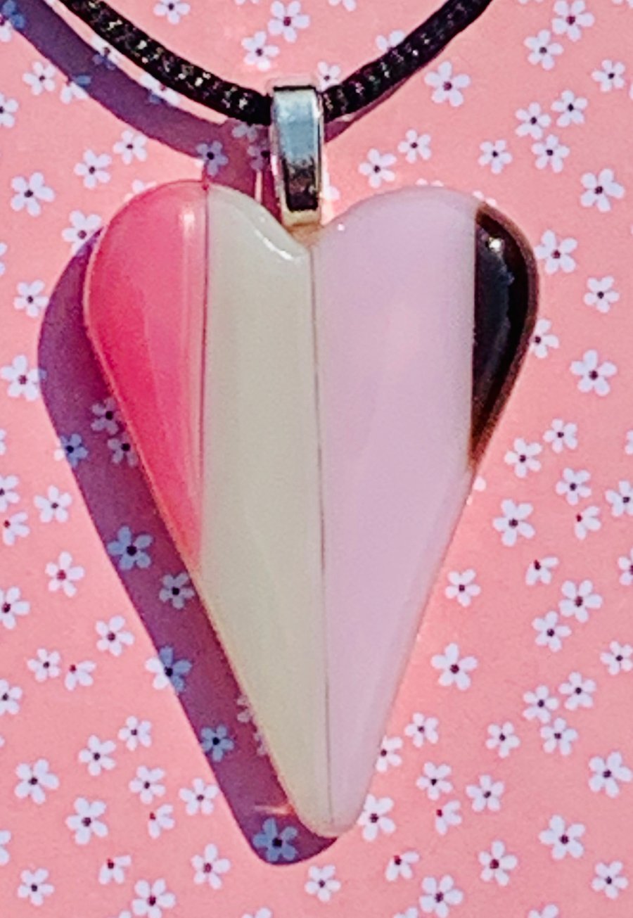 Hand made fused glass heart shaped pendant.