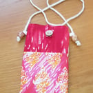 Indian block print fabric mobile phone pouch: pink and orange prints