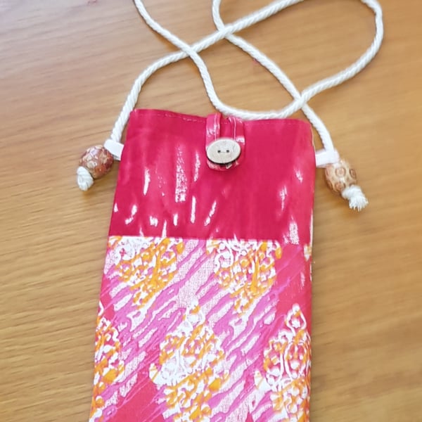 Mobile phone pouch: pinks with orange