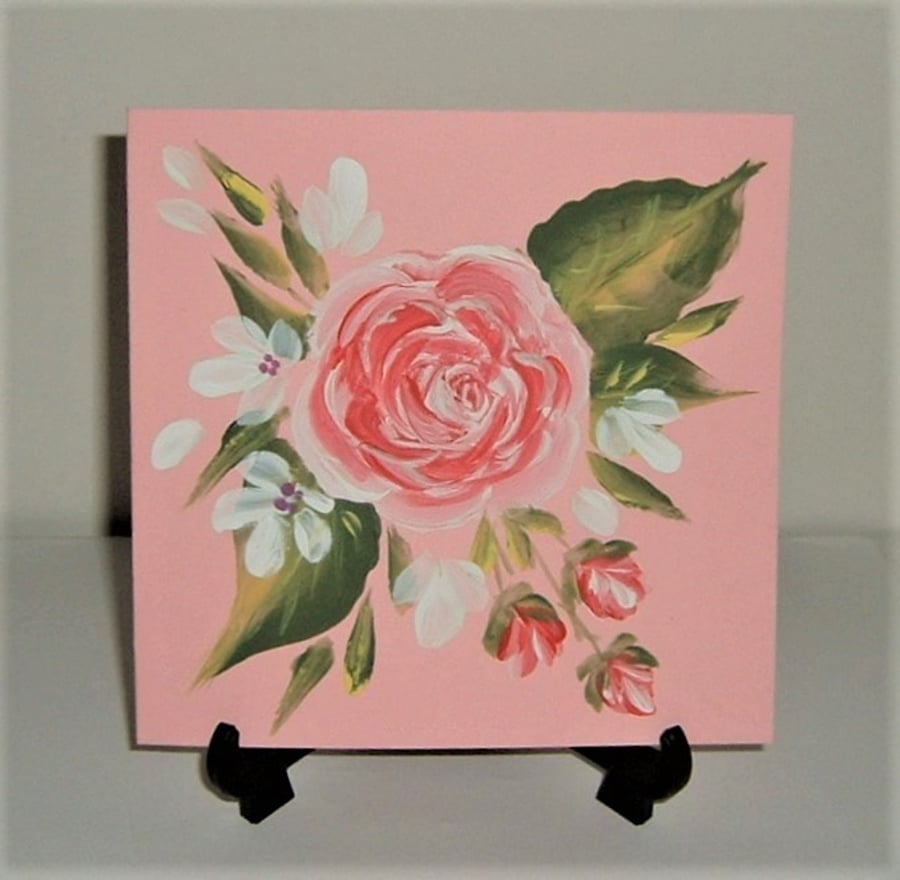 hand painted original art floral greetings card ( ref F 606)