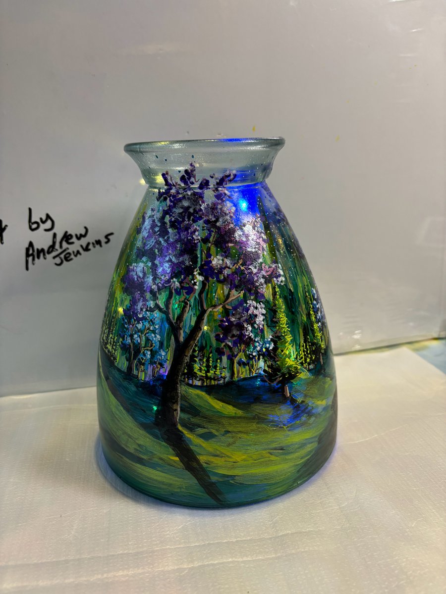 A hand painted and fired glass vase by Andrew Jenkins 