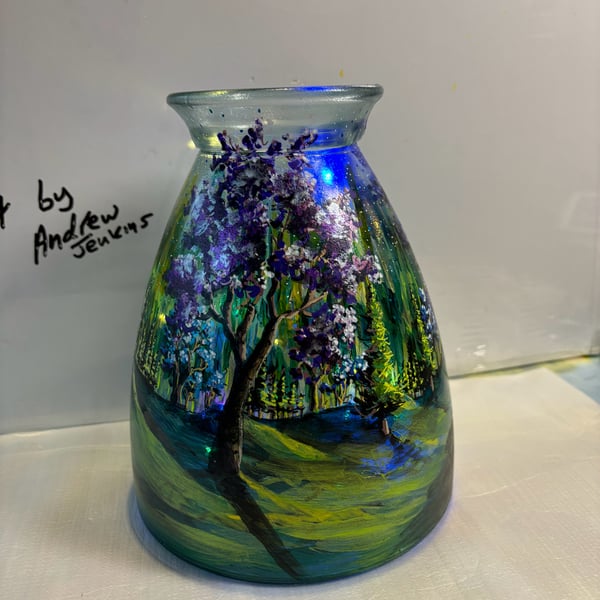 A hand painted and fired glass vase by Andrew Jenkins 