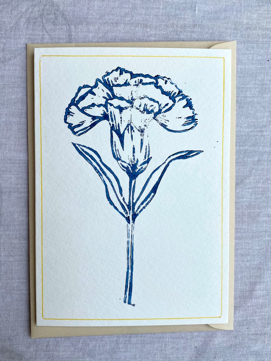 Carnation flower - linoprint card