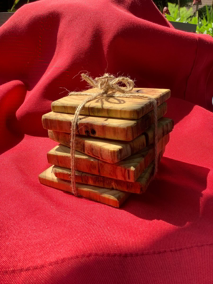 Rustic wooden coasters. Set of six. Reclaimed. Upcycled. 