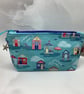 Beach huts makeup bag, Seaside zip bag, Handmade