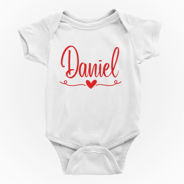Personalised Shortsleeve Baby Grow -- Name With a loveheart