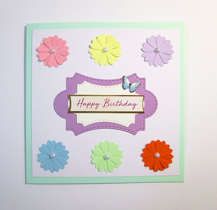 Pastel daisies spring floral birthday card